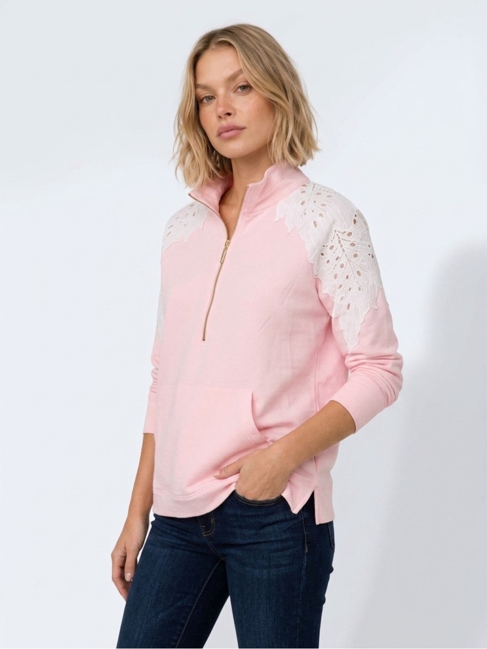 Lilly Pulitzer Pink and White Lace Sweatshirt